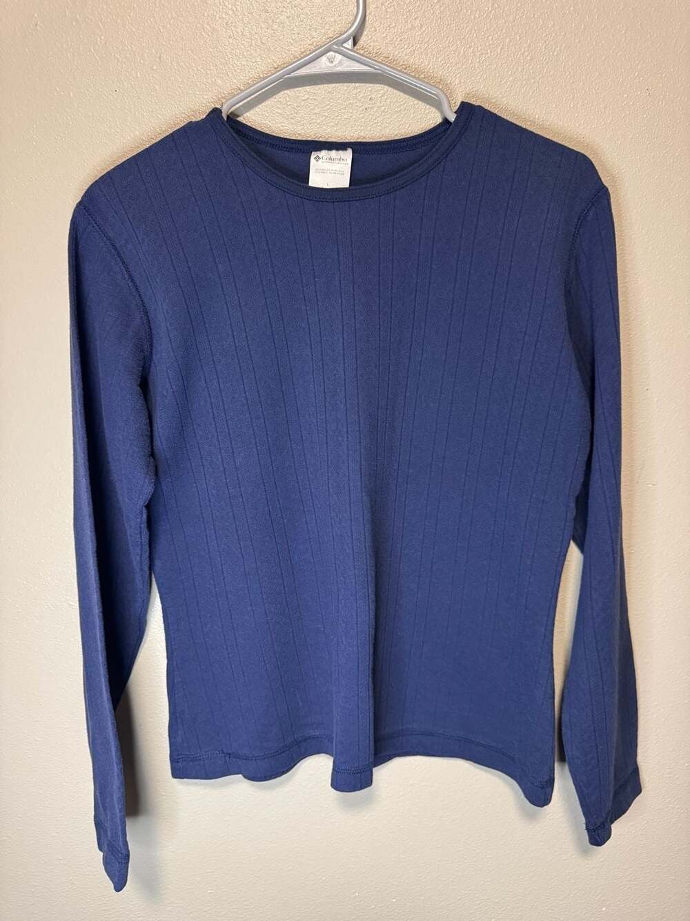 Women’s Columbia Long Sleeve Thermal Shirt Size L Blue Ribbed Crewneck